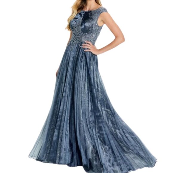 NWT Montage by Mon Cheri M515 Lace Mother of the Bride Dress Slate Blue size 4 - Picture 1 of 8